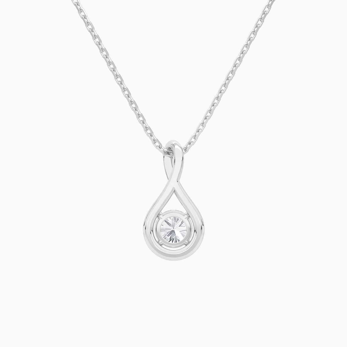 Lab Grown Diamond Round Solitaire Twist Pendant Necklace In 18K White Gold - Back View