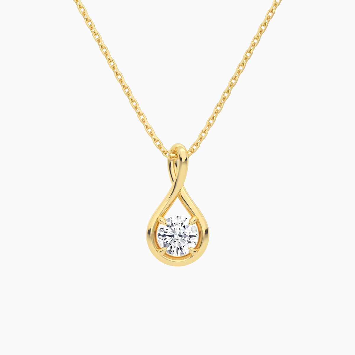 Lab Grown Diamond Round Solitaire Twist Pendant Necklace In 18K Yellow Gold - Lucenjuri