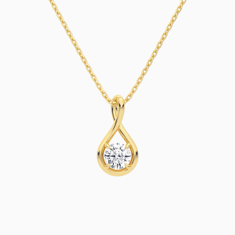 Lab Grown Diamond Round Solitaire Twist Pendant Necklace In 14K Yellow Gold - Lucenjuri