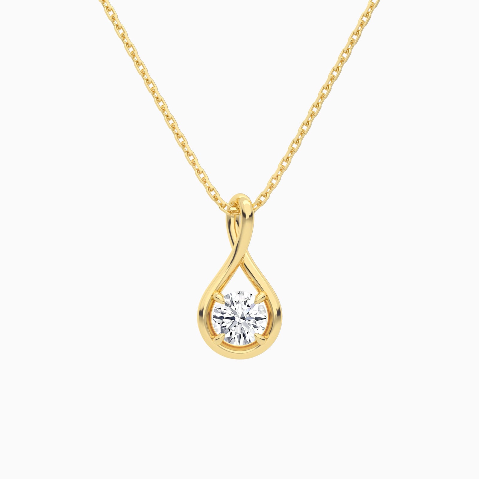 Lab Grown Diamond Round Solitaire Twist Pendant Necklace In 14K Yellow Gold - Lucenjuri