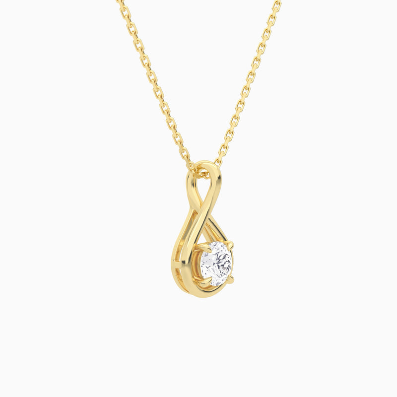 Lab Grown Diamond Round Solitaire Twist Pendant Necklace In 14K Yellow Gold - Front Angle View
