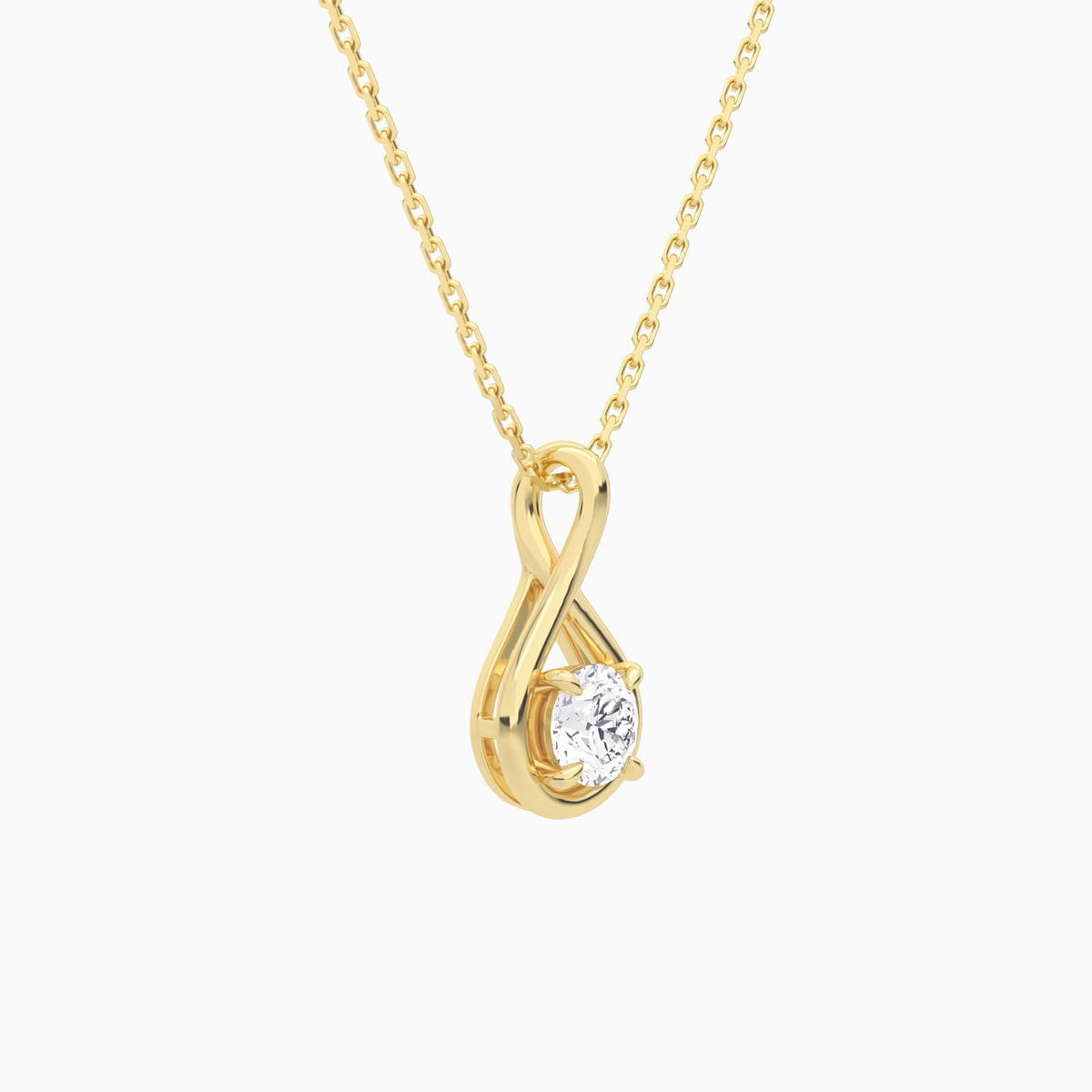 Lab Grown Diamond Round Solitaire Twist Pendant Necklace In 14K Yellow Gold - Front Angle View