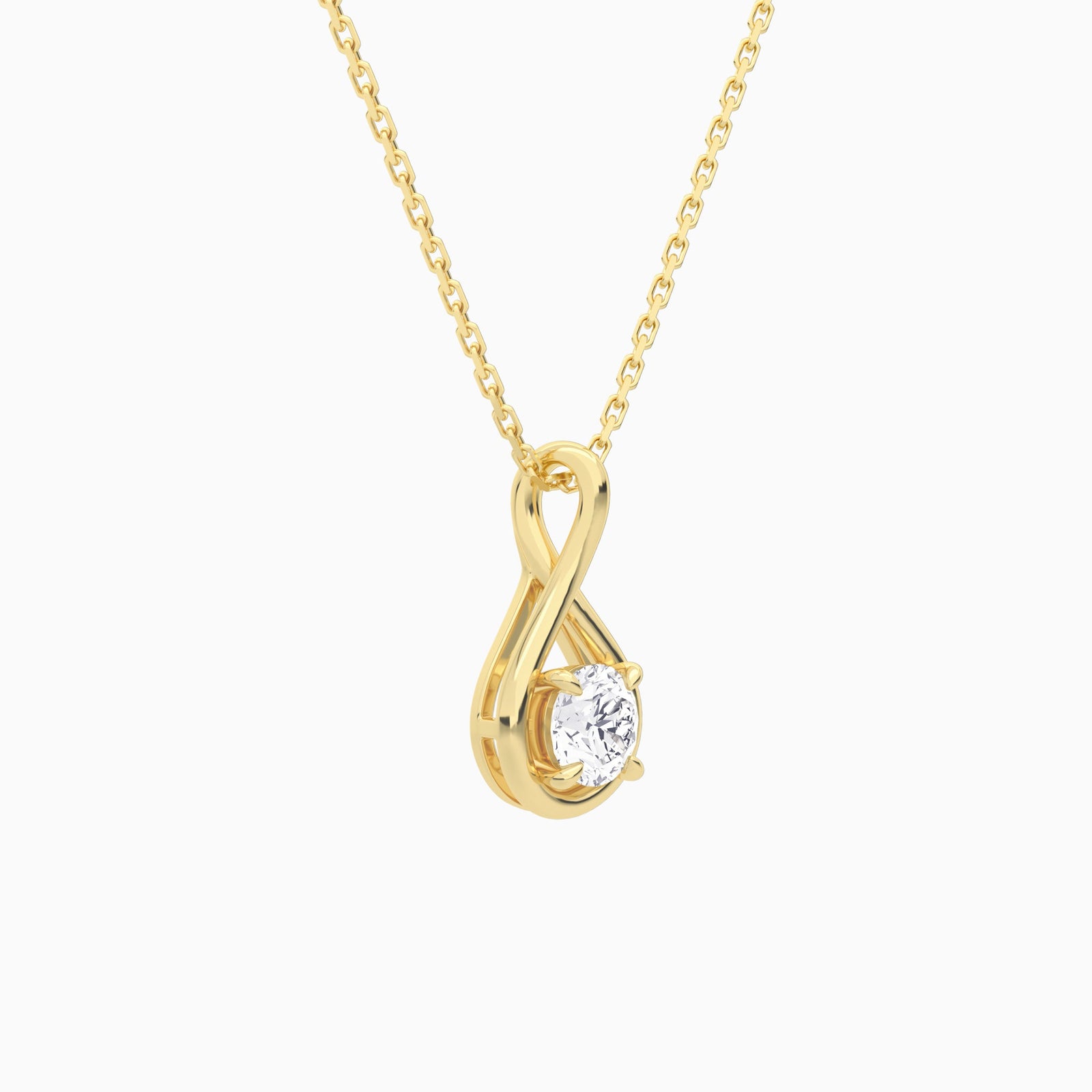 Lab Grown Diamond Round Solitaire Twist Pendant Necklace In 14K Yellow Gold - Front Angle View