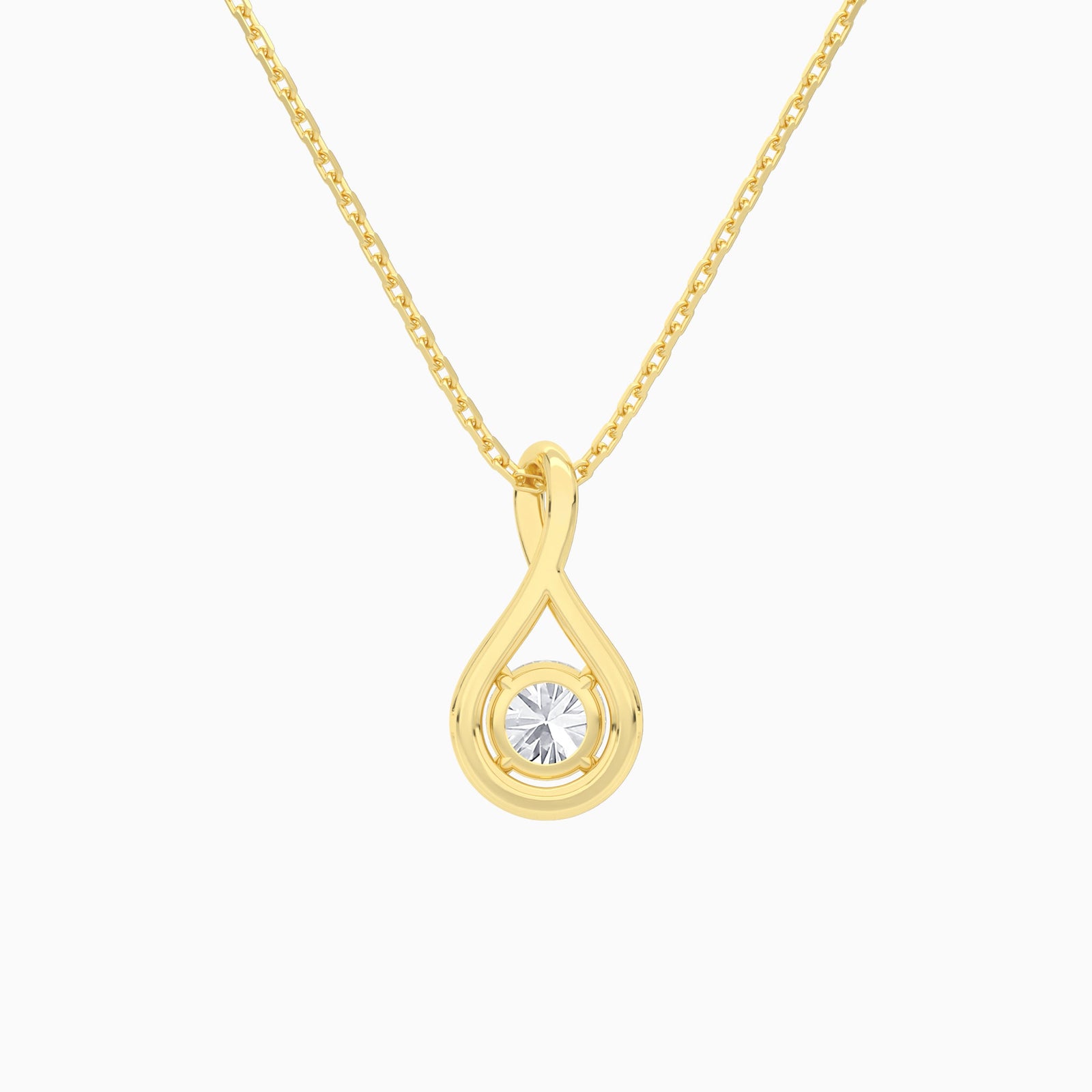 Lab Grown Diamond Round Solitaire Twist Pendant Necklace In 14K Yellow Gold - Back View