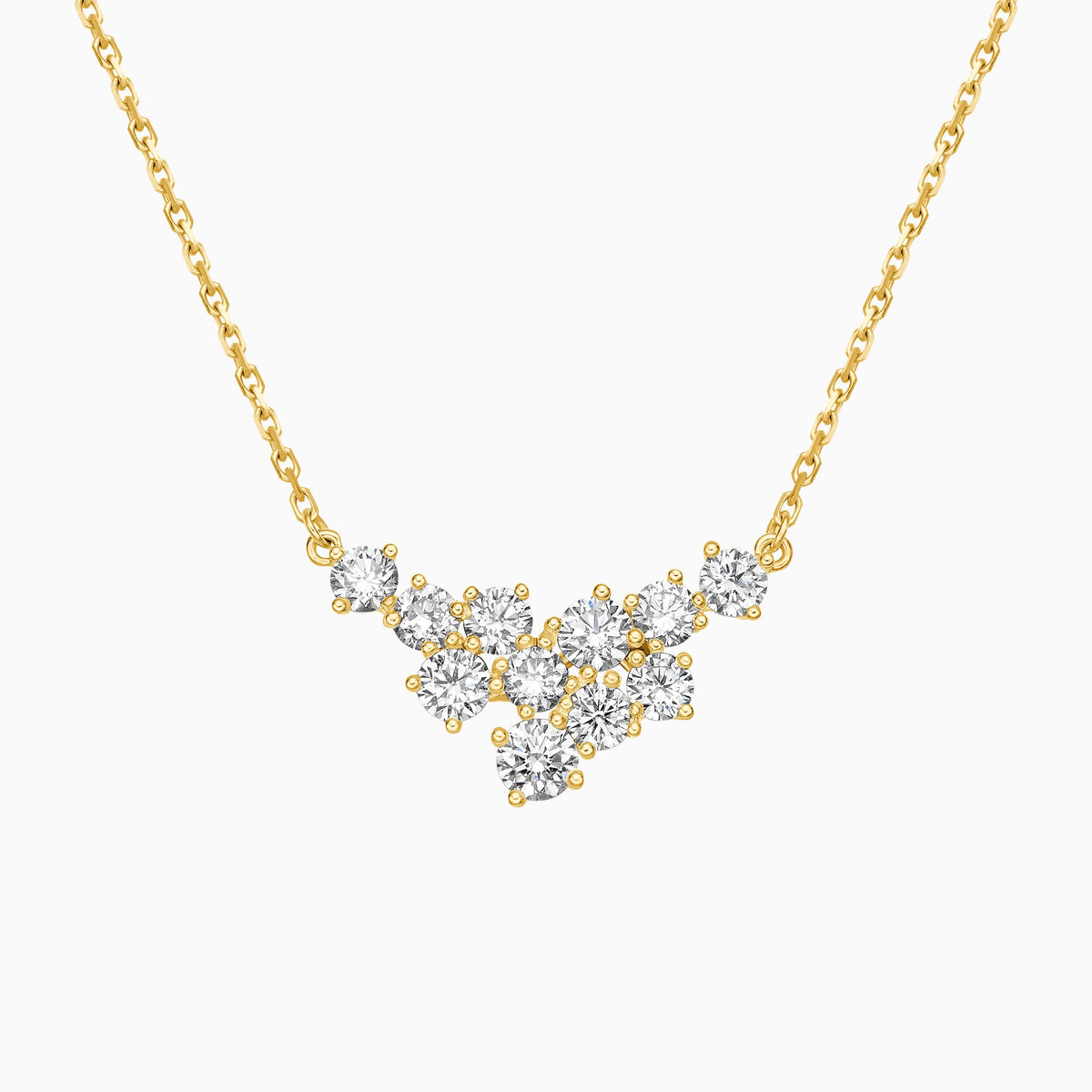 Sparkling Cluster Diamond Necklace in 14K Yellow Gold