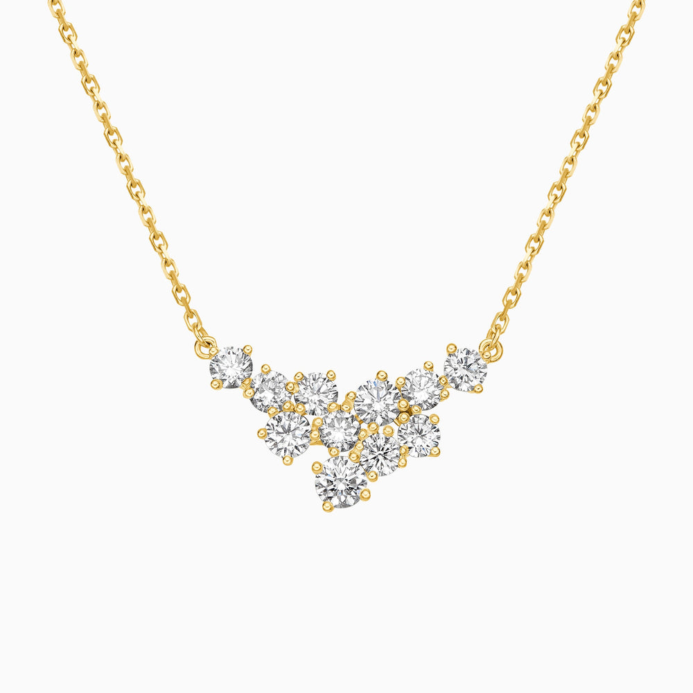 Sparkling Cluster Lab Grown Diamond Necklace In 14K Yellow Gold - Lucenjuri