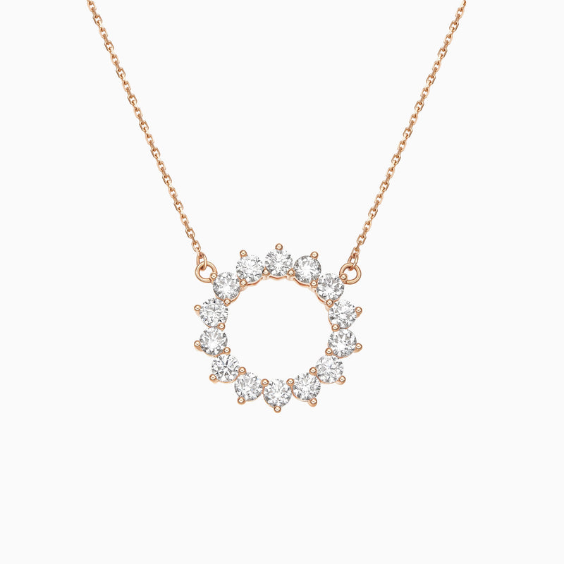 Radiant Eclipse Open Circle Lab Grown Diamond Necklace In 14K Rose Gold - Lucenjuri