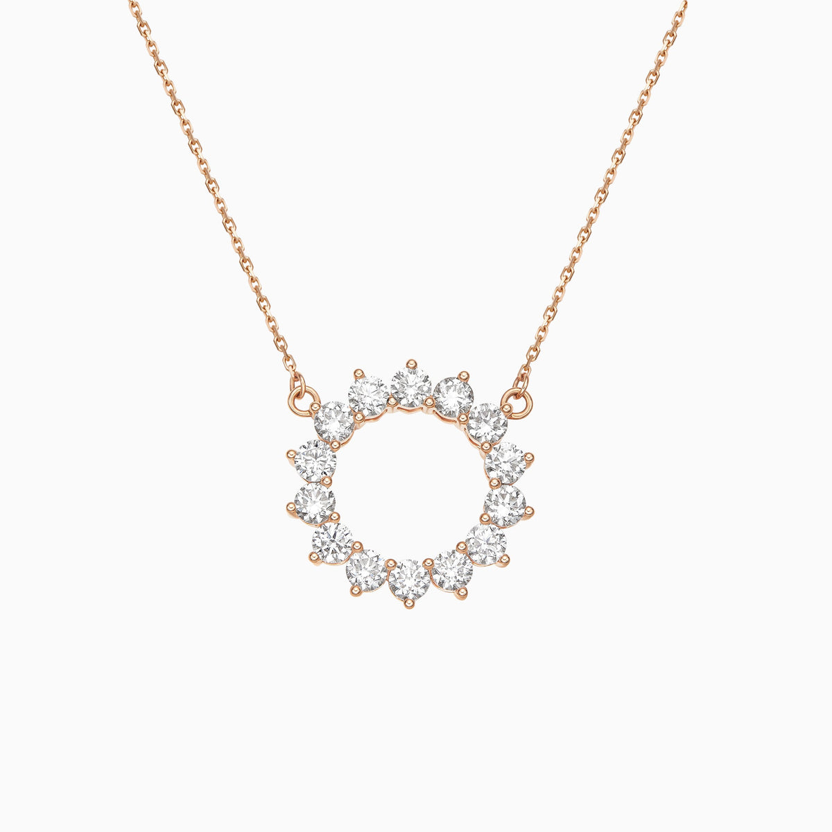 Radiant Eclipse Open Circle Lab Grown Diamond Necklace In 14K Rose Gold - Lucenjuri