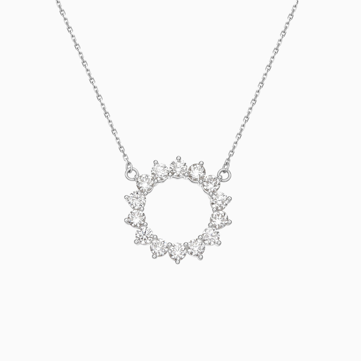 Radiant Eclipse Open Circle Lab Grown Diamond Necklace In 18K White Gold - Lucenjuri