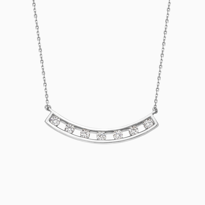 Spaced Curved Bar Lab Grown Diamond Necklace In 14K White Gold - Lucenjuri