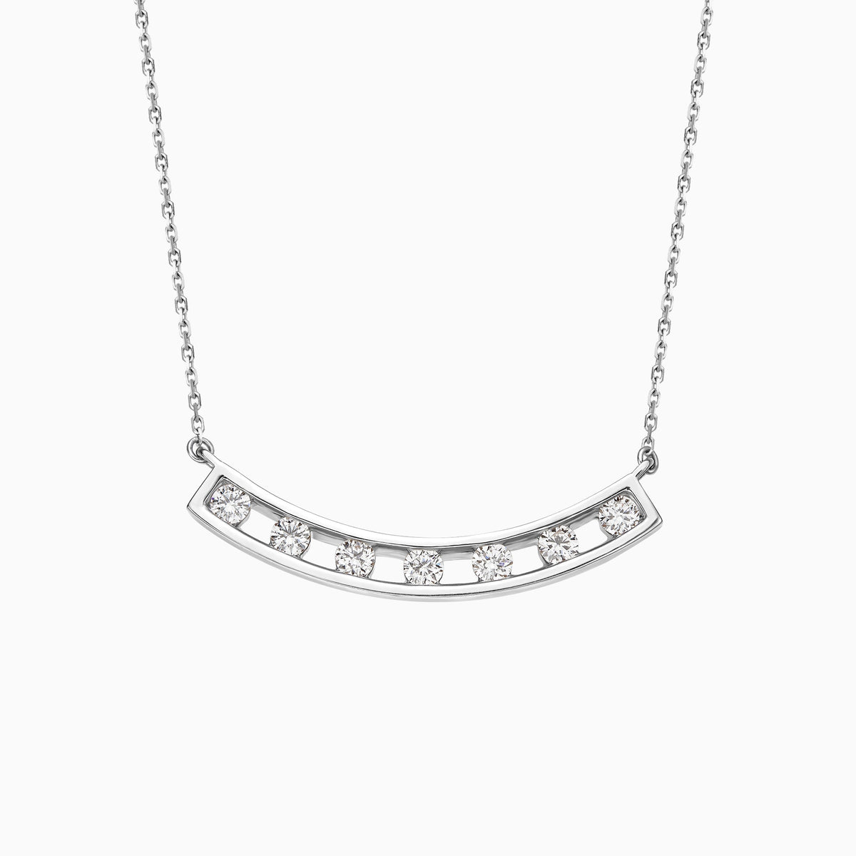 Spaced Curved Bar Lab Grown Diamond Necklace In 18K White Gold - Lucenjuri