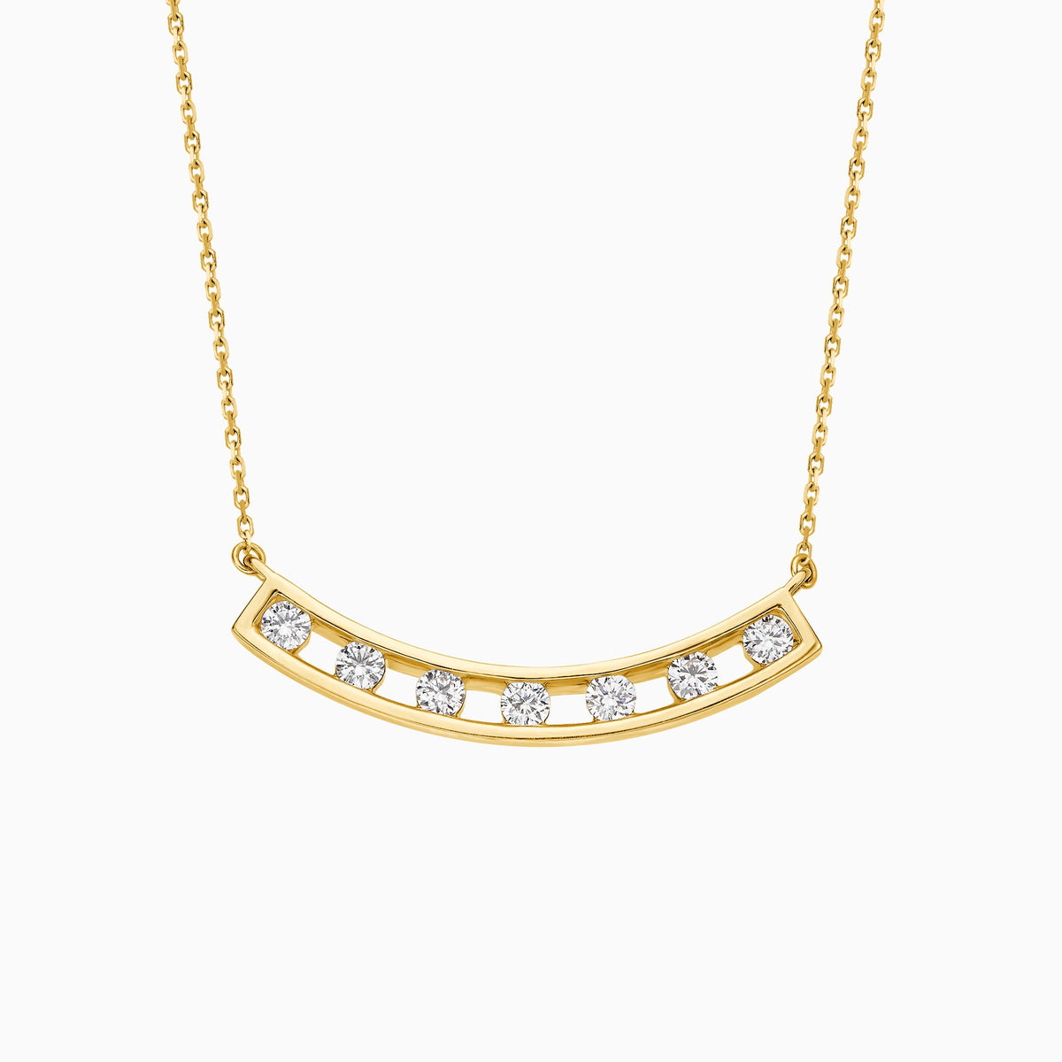 Spaced Curved Bar Diamond Necklace in 14K Yellow Gold