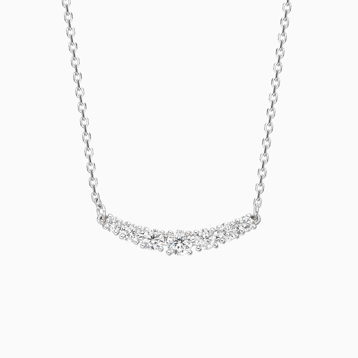 Graduated Curved Bar Lab Grown Diamond Necklace In 14K White Gold - Lucenjuri