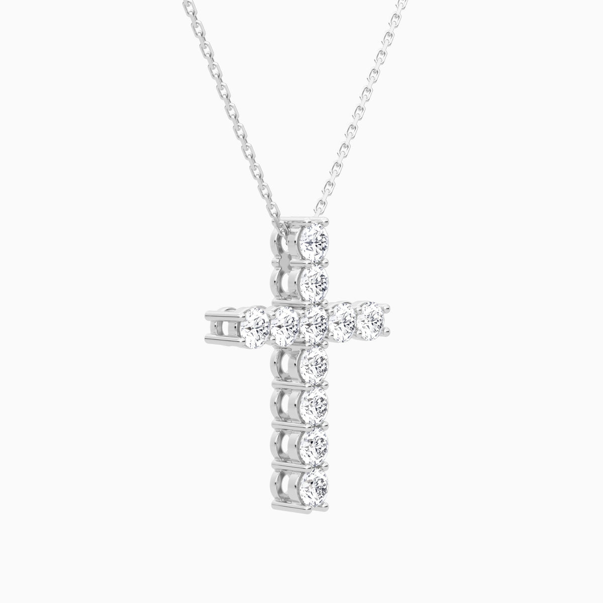 Shared Prong Round Lab Grown Diamond Cross Necklace In Platinum - Front Angle View