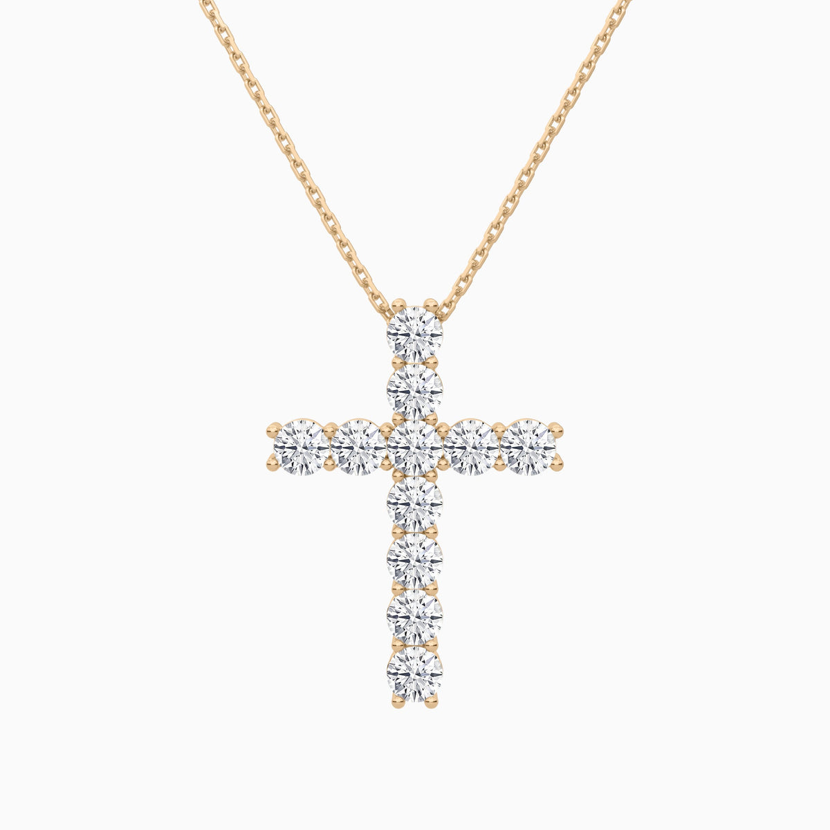 Shared Prong Round Lab Grown Diamond Cross Necklace In 14K Rose Gold - Lucenjuri