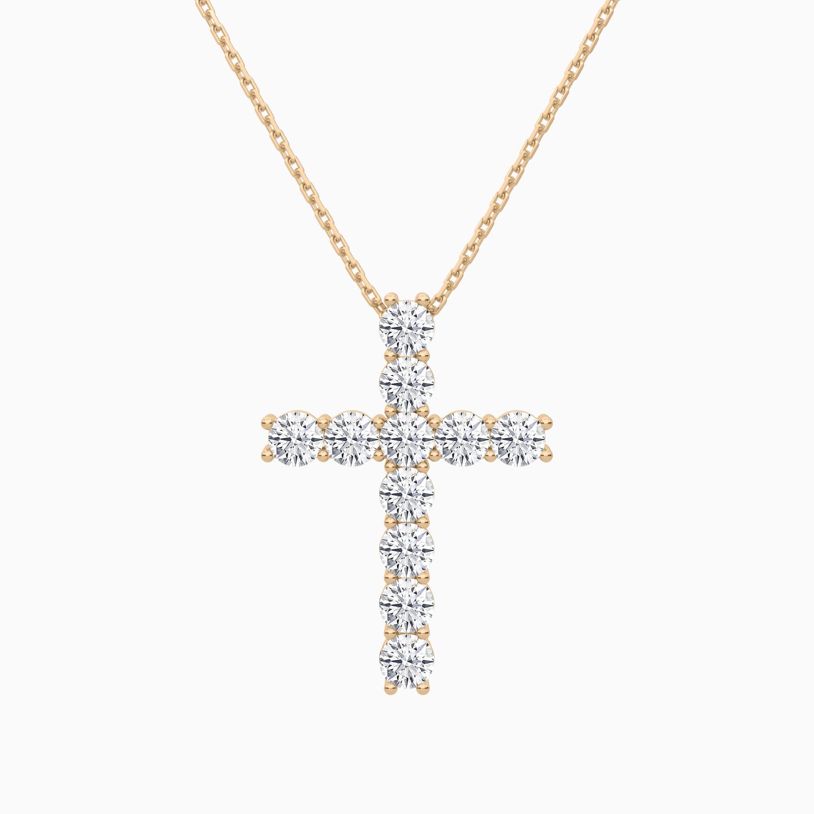 Shared Prong Round Lab Grown Diamond Cross Necklace In 14K Rose Gold - Lucenjuri