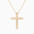 Shared Prong Round Lab Grown Diamond Cross Necklace In 14K Rose Gold - Back View