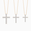 Three Different Size of Shared Prong Round Lab Grown Diamond Cross Necklace