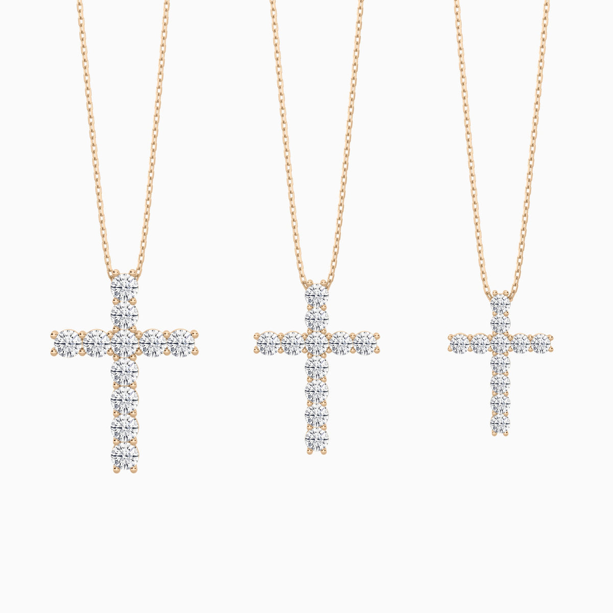 Three Different Size of Shared Prong Round Lab Grown Diamond Cross Necklace
