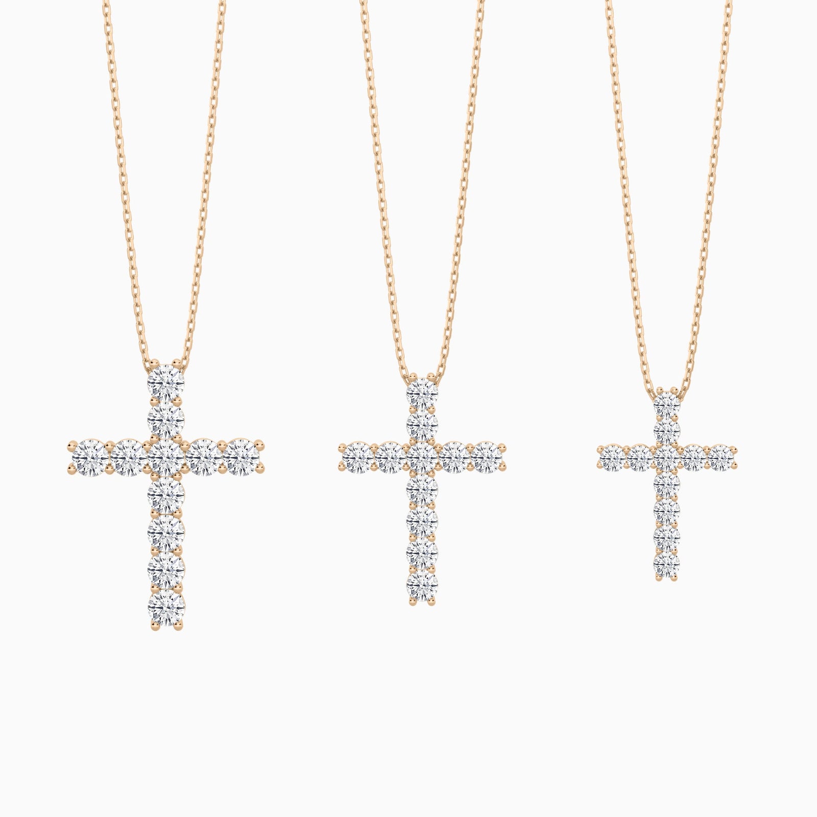 Three Different Size of Shared Prong Round Lab Grown Diamond Cross Necklace