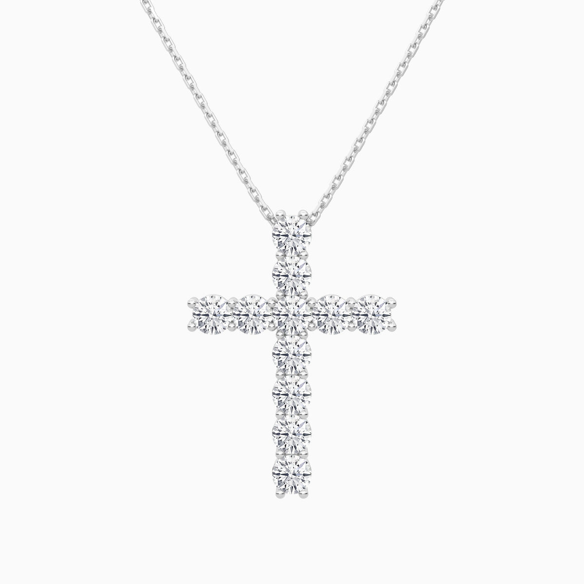 Shared Prong Round Lab Grown Diamond Cross Necklace In 14K White Gold - Lucenjuri