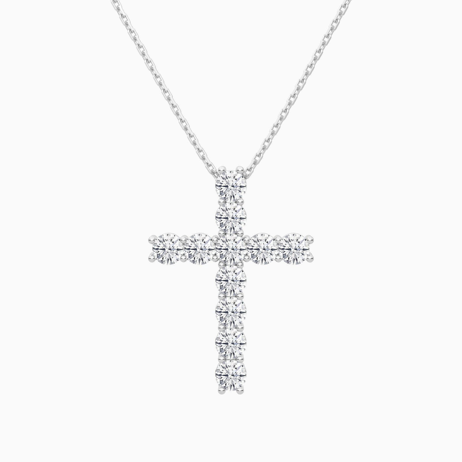 Shared Prong Round Lab Grown Diamond Cross Necklace In 14K White Gold - Lucenjuri
