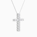 Shared Prong Round Lab Grown Diamond Cross Necklace In 14K White Gold - Front Angle View