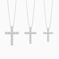 Three Different Size of Shared Prong Round Lab Grown Diamond Cross Necklace