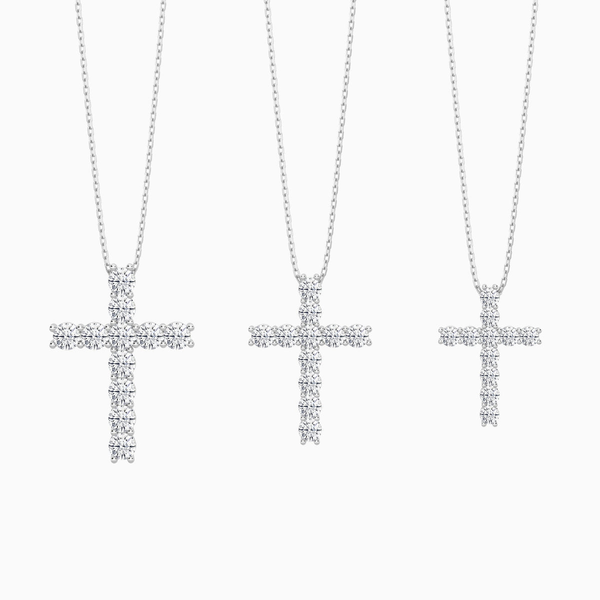 Three Different Size of Shared Prong Round Lab Grown Diamond Cross Necklace