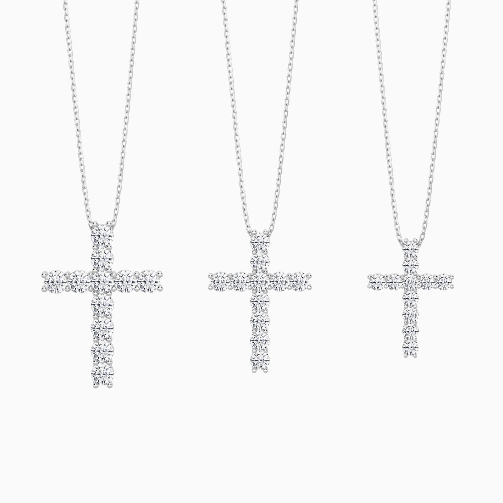Three Different Size of Shared Prong Round Lab Grown Diamond Cross Necklace