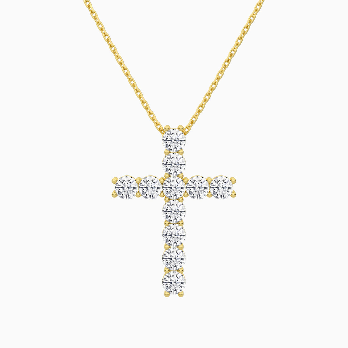 Shared Prong Round Lab Grown Diamond Cross Necklace In 14K Yellow Gold - Lucenjuri