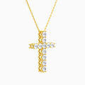 Shared Prong Round Lab Grown Diamond Cross Necklace In 14K Yellow Gold - Front Angle View