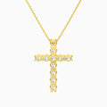 Shared Prong Round Lab Grown Diamond Cross Necklace In 14K Yellow Gold - Back View