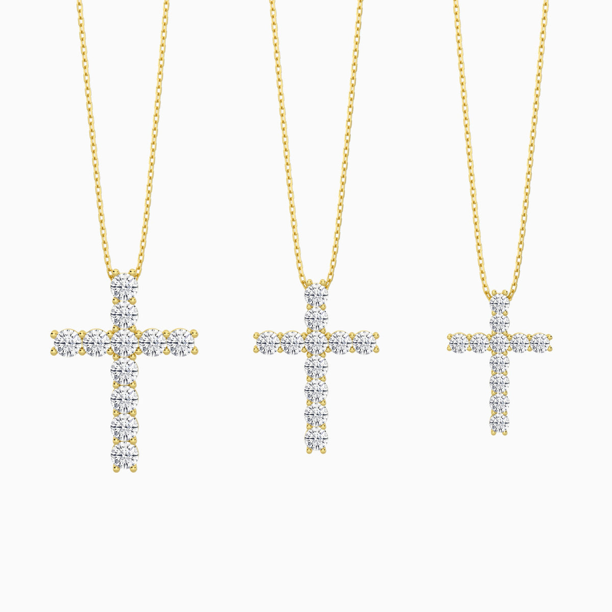 Three Different Size of Shared Prong Round Lab Grown Diamond Cross Necklace
