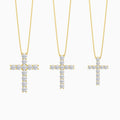 Three Different Size of Shared Prong Round Lab Grown Diamond Cross Necklace