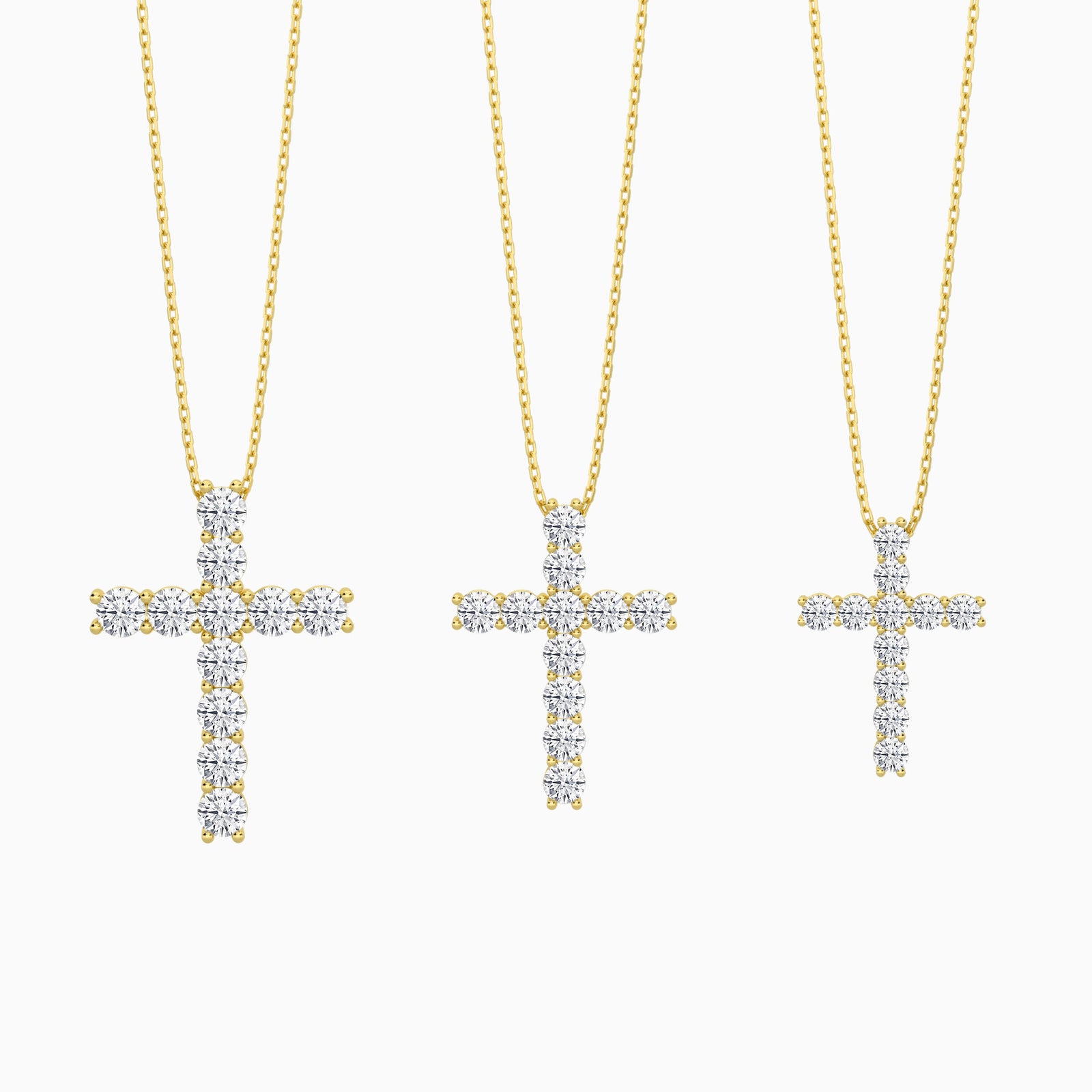 Three Different Size of Shared Prong Round Lab Grown Diamond Cross Necklace