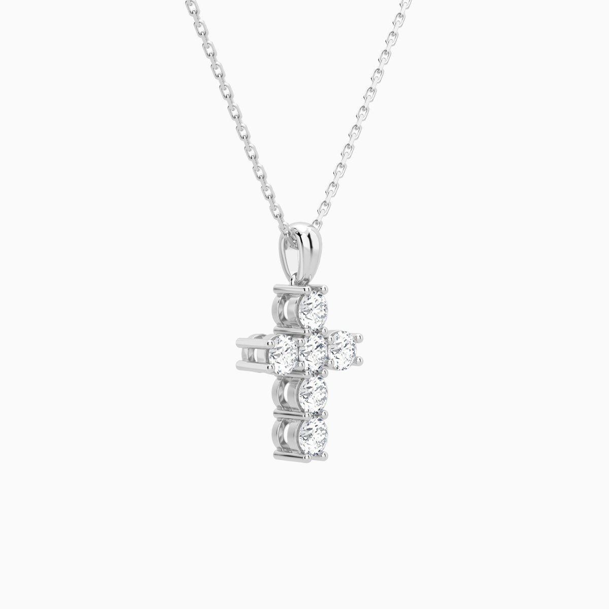 Round Lab Grown Diamond Cross Pendant Necklace In Platinum - Front Angle View