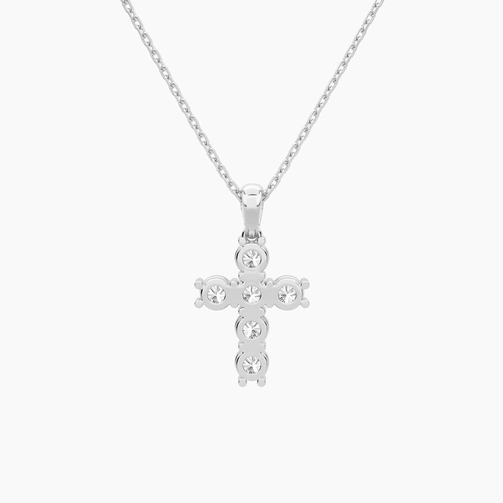 Round Lab Grown Diamond Cross Pendant Necklace In Platinum - Back View