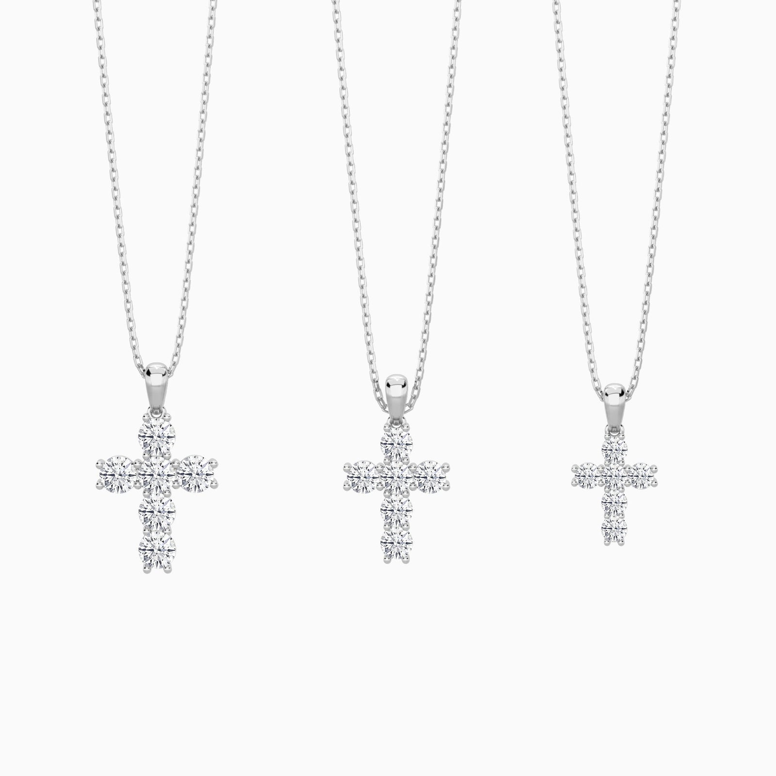 Three Different Size of Round Lab Grown Diamond Cross Pendant Necklace