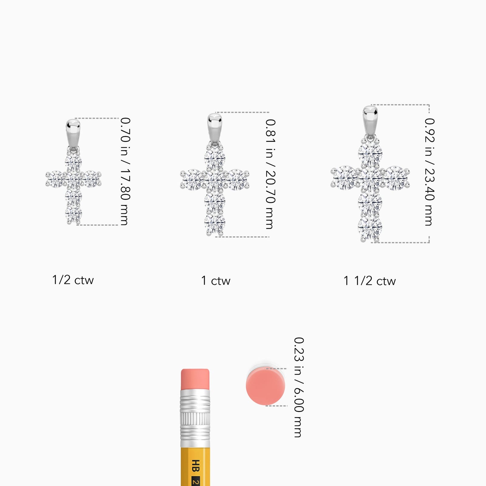 Round Lab Grown Diamond Cross Pendant Necklace In Platinum - Size Comparison