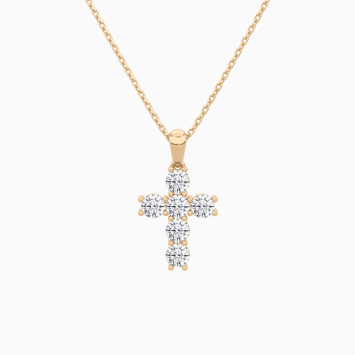 Round Lab Grown Diamond Cross Pendant Necklace In 14K Rose Gold - Lucenjuri