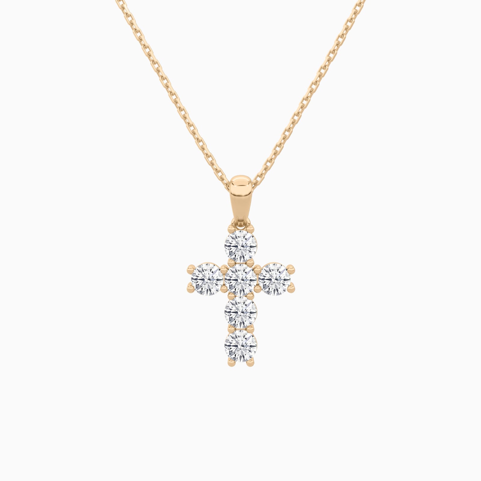 Round Lab Grown Diamond Cross Pendant Necklace In 14K Rose Gold - Lucenjuri