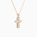 Round Lab Grown Diamond Cross Pendant Necklace In 14K Rose Gold - Front Angle View
