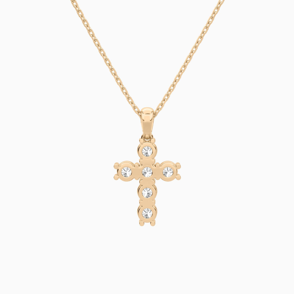 Round Lab Grown Diamond Cross Pendant Necklace In 14K Rose Gold - Back View