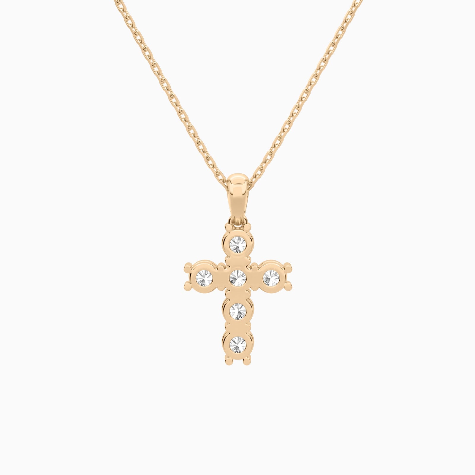 Round Lab Grown Diamond Cross Pendant Necklace In 14K Rose Gold - Back View