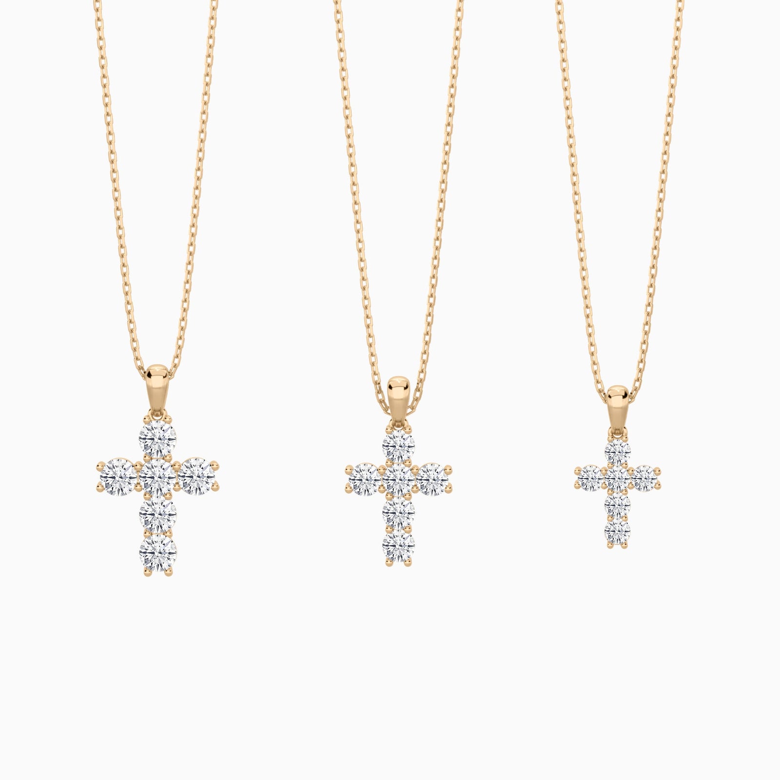 Three Different Size of Round Lab Grown Diamond Cross Pendant Necklace