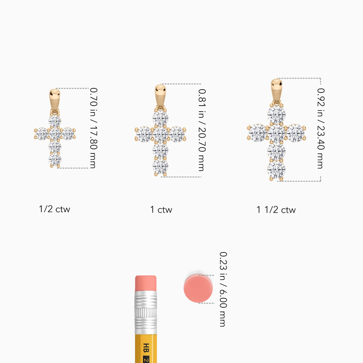Round Lab Grown Diamond Cross Pendant Necklace In 14K Rose Gold - Size Comparison