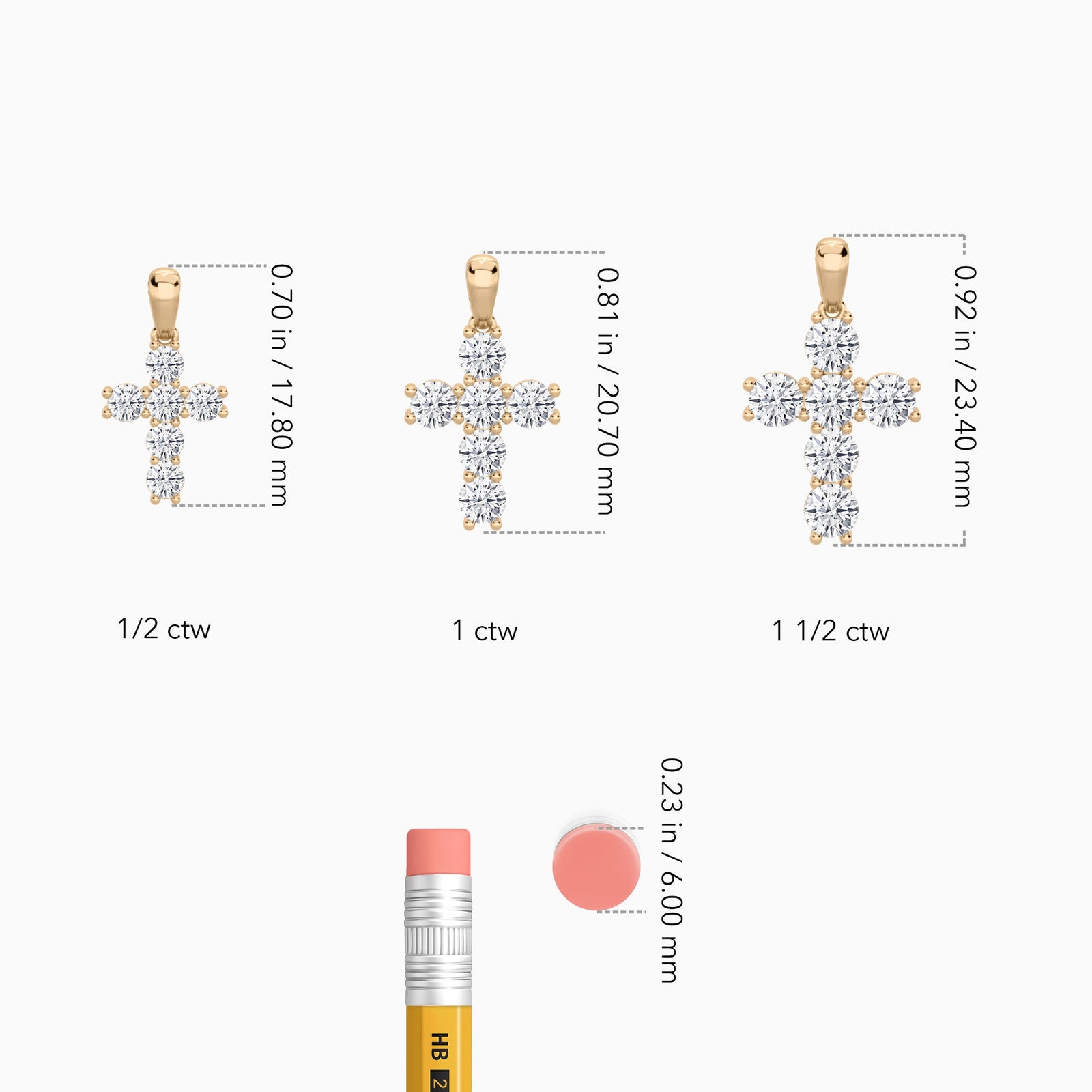 Round Lab Grown Diamond Cross Pendant Necklace In 14K Rose Gold - Size Comparison