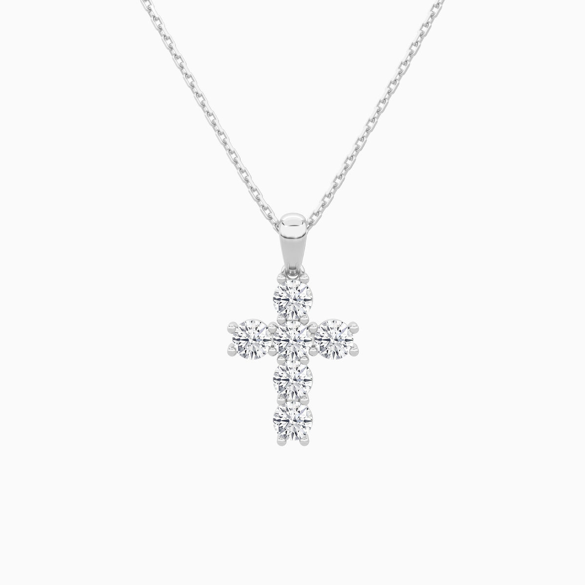 Round Lab Grown Diamond Cross Pendant Necklace In 14K White Gold - Lucenjuri