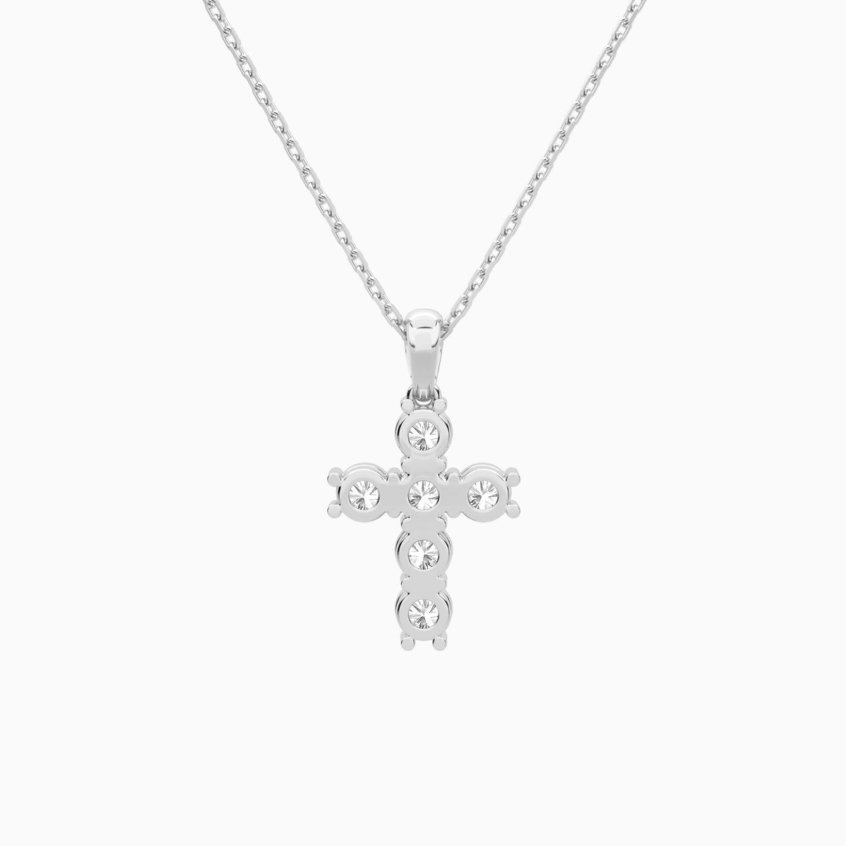 Round Lab Grown Diamond Cross Pendant Necklace In 14K White Gold - Back View